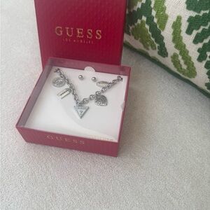 GUESS Silver Charm Necklace Set